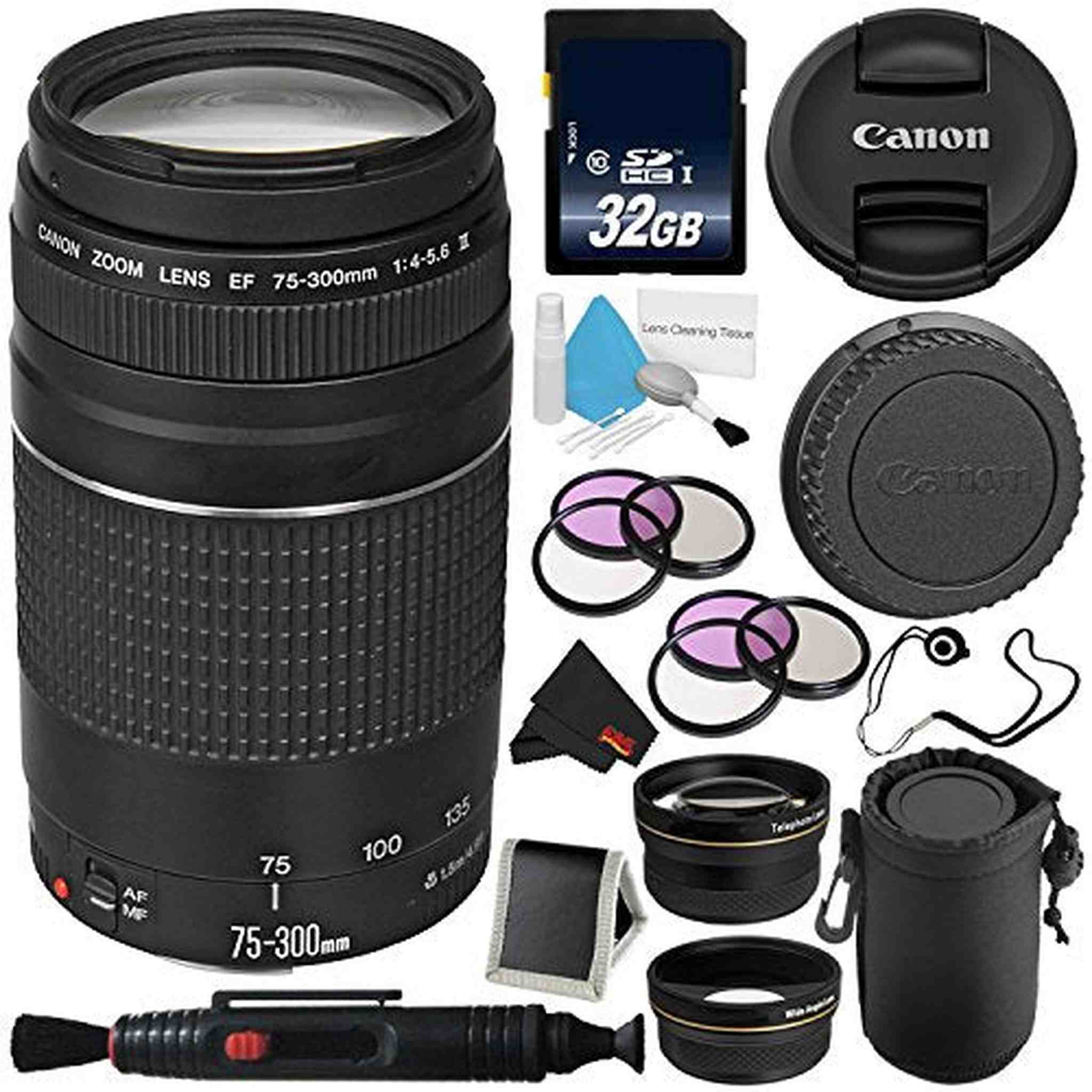 Canon EF 75-300mm f/4-5.6 III Telephoto Zoom Lens 6473A003 + Lens Pen Cleaner + Deluxe Lens Pouch + 58mm 3 Piece Filter Kit + Deluxe Cleaning Kit + Microfiber Cloth Bundle - Used Canon