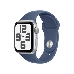 Apple Watch SE 2nd Gen GPS 40mm Smartwatch with Silver Aluminium Case with Denim Sport Band S/M. Fitness and Sleep Trackers, Crash Detection, Heart Rate Monitor, Retina Display