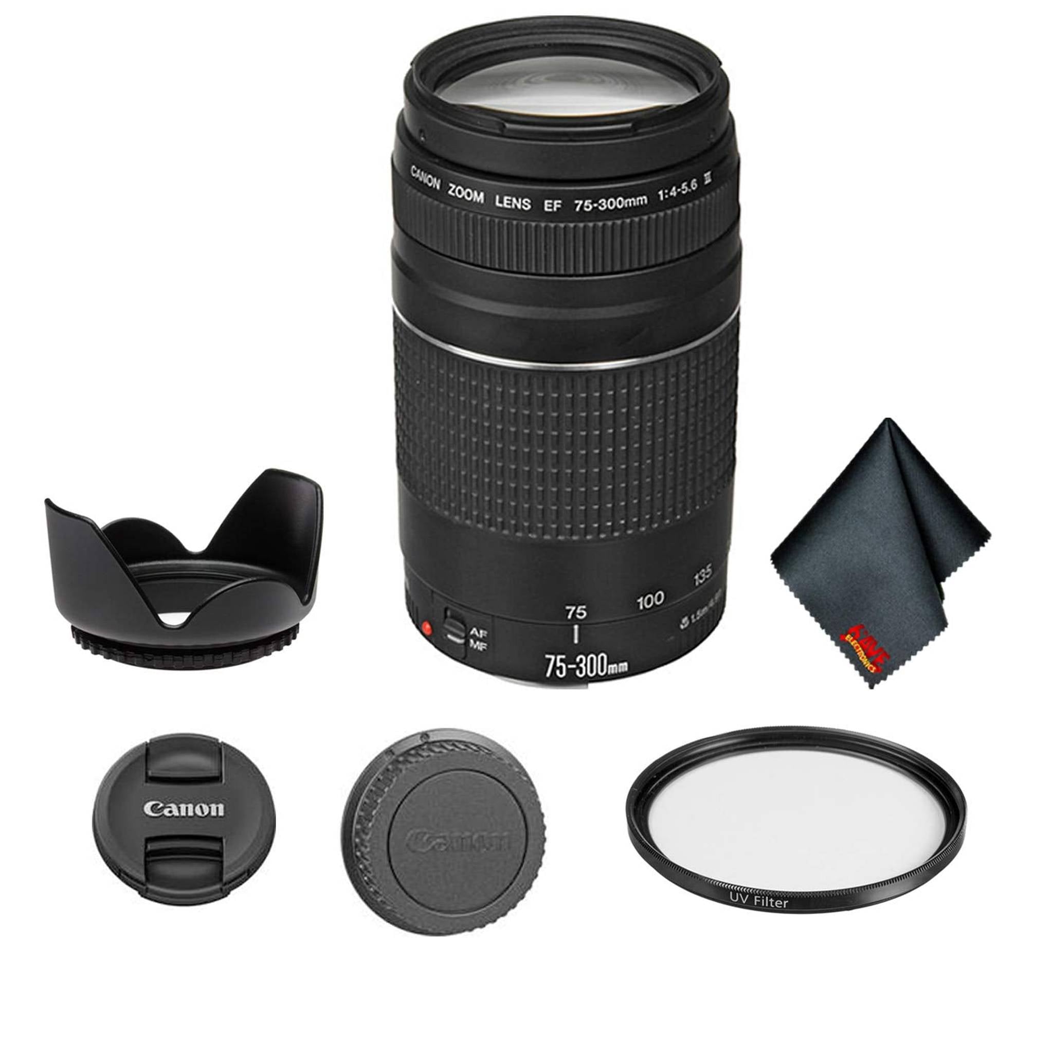 Canon EF 75-300mm f/4-5.6 III Telephoto Zoom Lens 6473A003 Bundle with Tulip Lens Hood + UV Filter + More