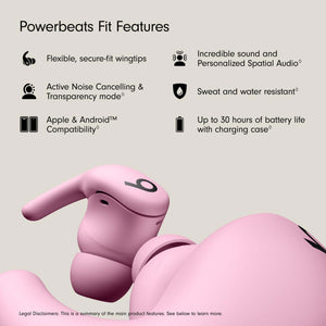 Beats - Powerbeats Fit - Wireless Noise-Cancelling Workout Earbuds with Upgraded Secure Fit Wingtips, IPX4, Up to 30H of Battery Life & Charging case, Compatible with Apple & Android - Power Pink