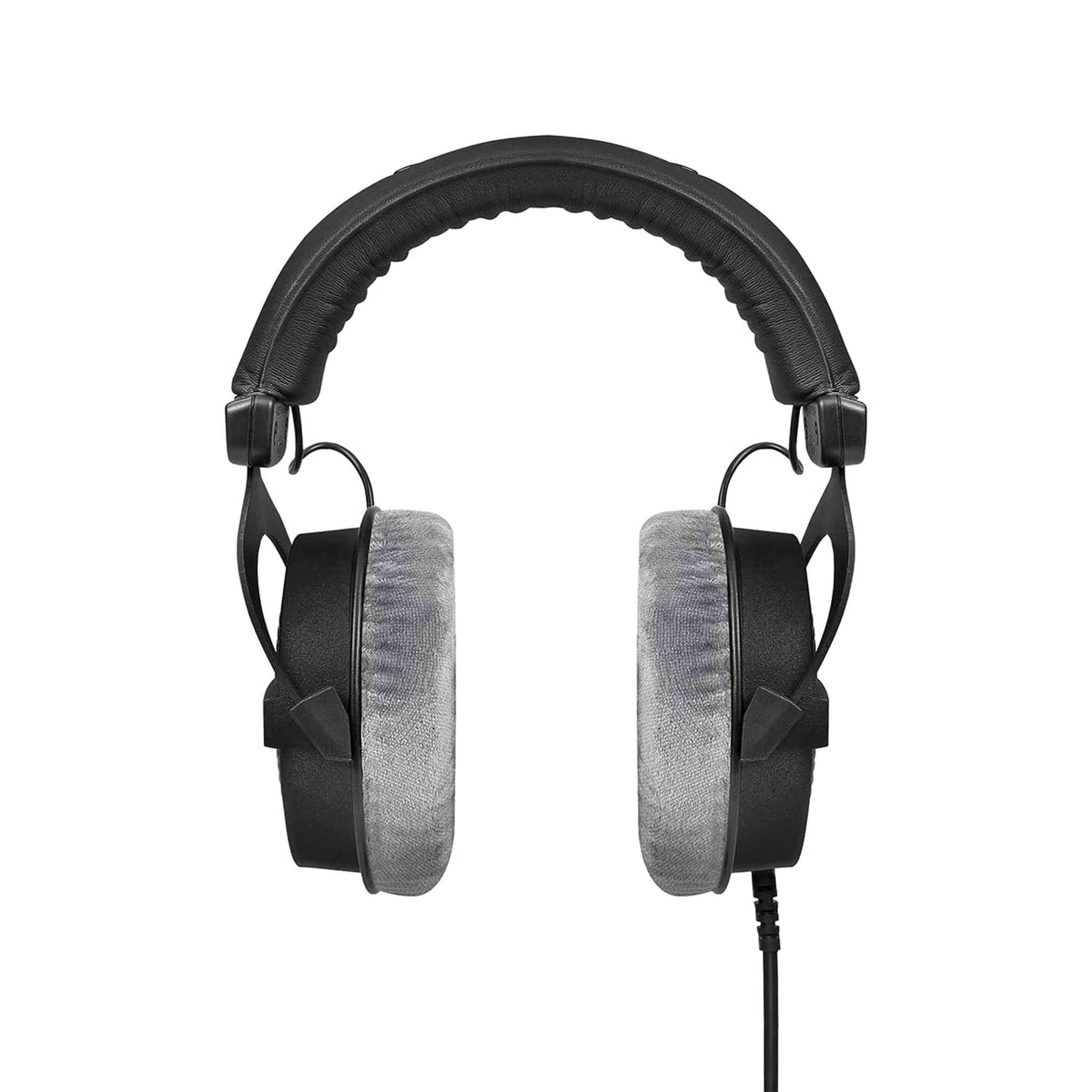 beyerdynamic DT 990 PRO, 250 Ohm, Open Back, Over Ear, Wired Headphones, 3m Coiled Cable, Black with Grey Velour Ear Pads