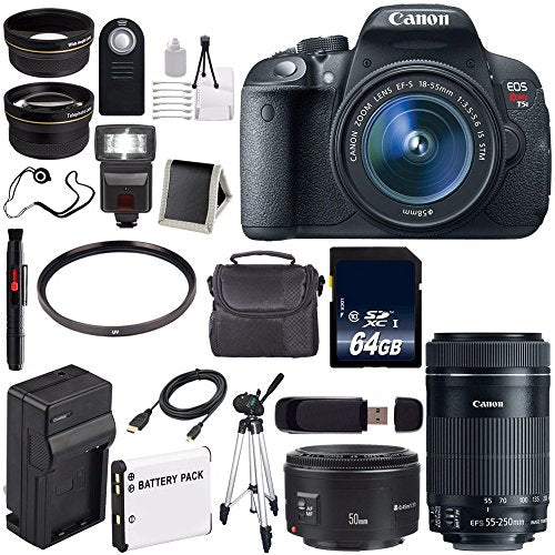 Canon EOS Rebel T5i 18 MP CMOS Digital SLR Camera w/EF-S 18-55mm f/3.5-5.6 Lens (International Model) + Canon EF 50mm f/