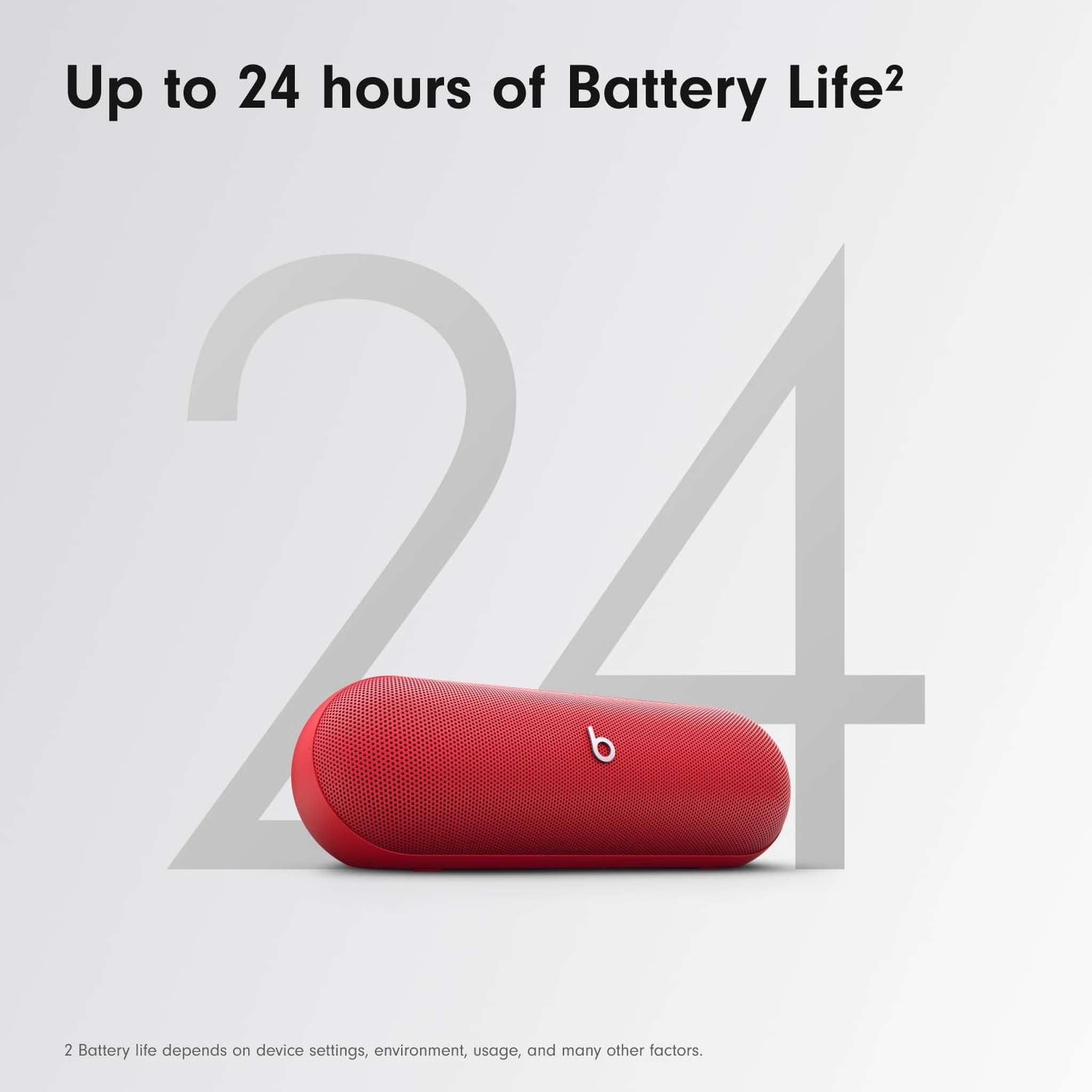 Beats Pill - Wireless Bluetooth Speaker and Portable Charger via USB-C - Up to 24 Hours Battery Life, IP67 Water Resistant, Apple & Android Compatible, Built-in Microphone - Statement Red