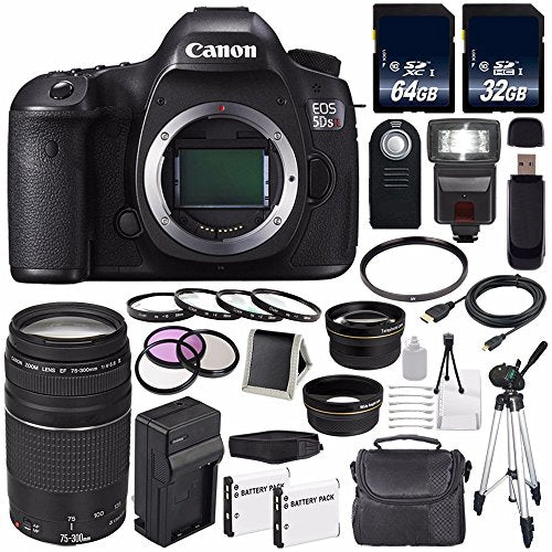 Canon EOS 5DS R DSLR Camera (International Model) 0582C002 + Canon EF 75-300 III+ LP-E6 Replacement Battery + Charger Starter Bundle