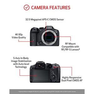 Canon EOS R7 Mirrorless Camera Body Only , Hybrid Camera, 32.5 Megapixel APS-C CMOS Sensor, 4K Video, for Sports, Action, Content Creators, Vlogging Camera, Black