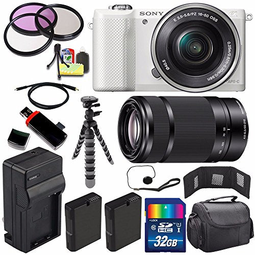 Sony Alpha a5000 Mirrorless Digital Camera with 16-50mm Lens (White) + Sony E 55-210mm f/4.5-6.3 OSS E-Mount Lens 32GB B