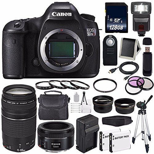 Canon EOS 5DS R DSLR Camera (International Model) 0582C002 + Canon EF 75-300 III+ EF 50mm f/1.8 STM Lens Advanced Bundle