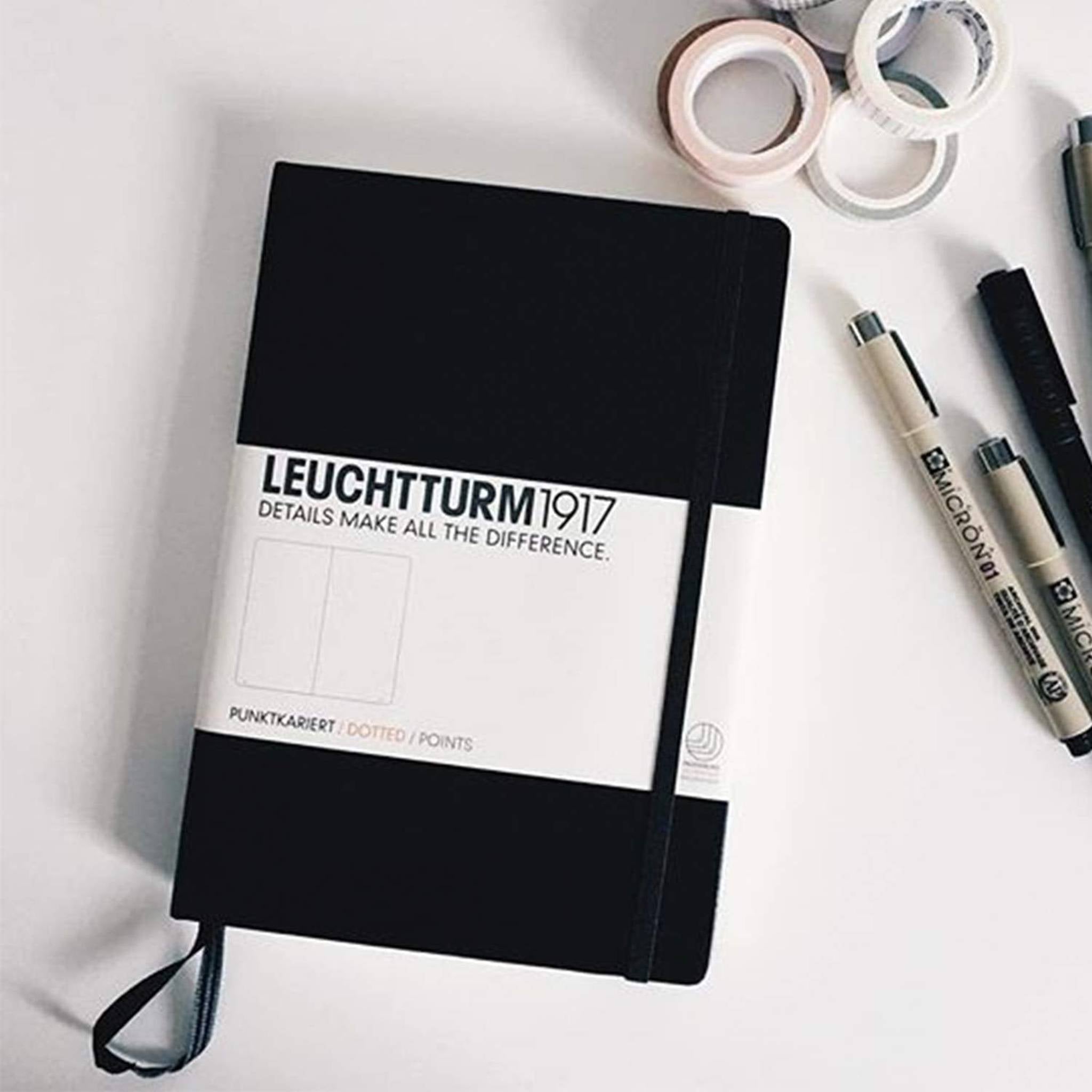 Leuchtturm1917 Medium A5 Dotted Hardcover Notebook Black - 249 Numbered Pages