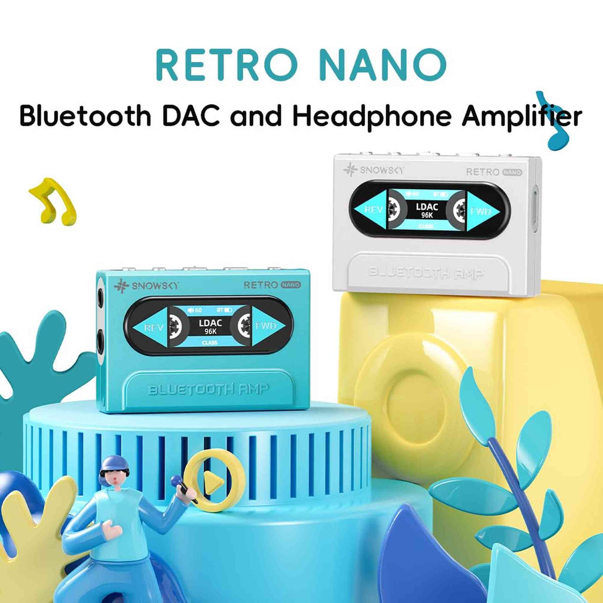FiiO/Snowsky Retro Nano Bluetooth USB DAC AMP with LDAC, aptX Adaptive, aptX LL 3.5mm Unbalanced & 4.4mm Balanced Output Blue