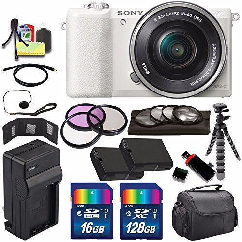Sony Alpha a5100 Mirrorless Digital Camera with 16-50mm Lens White + Battery + Charger + 144GB Bundle 7 - Internationa