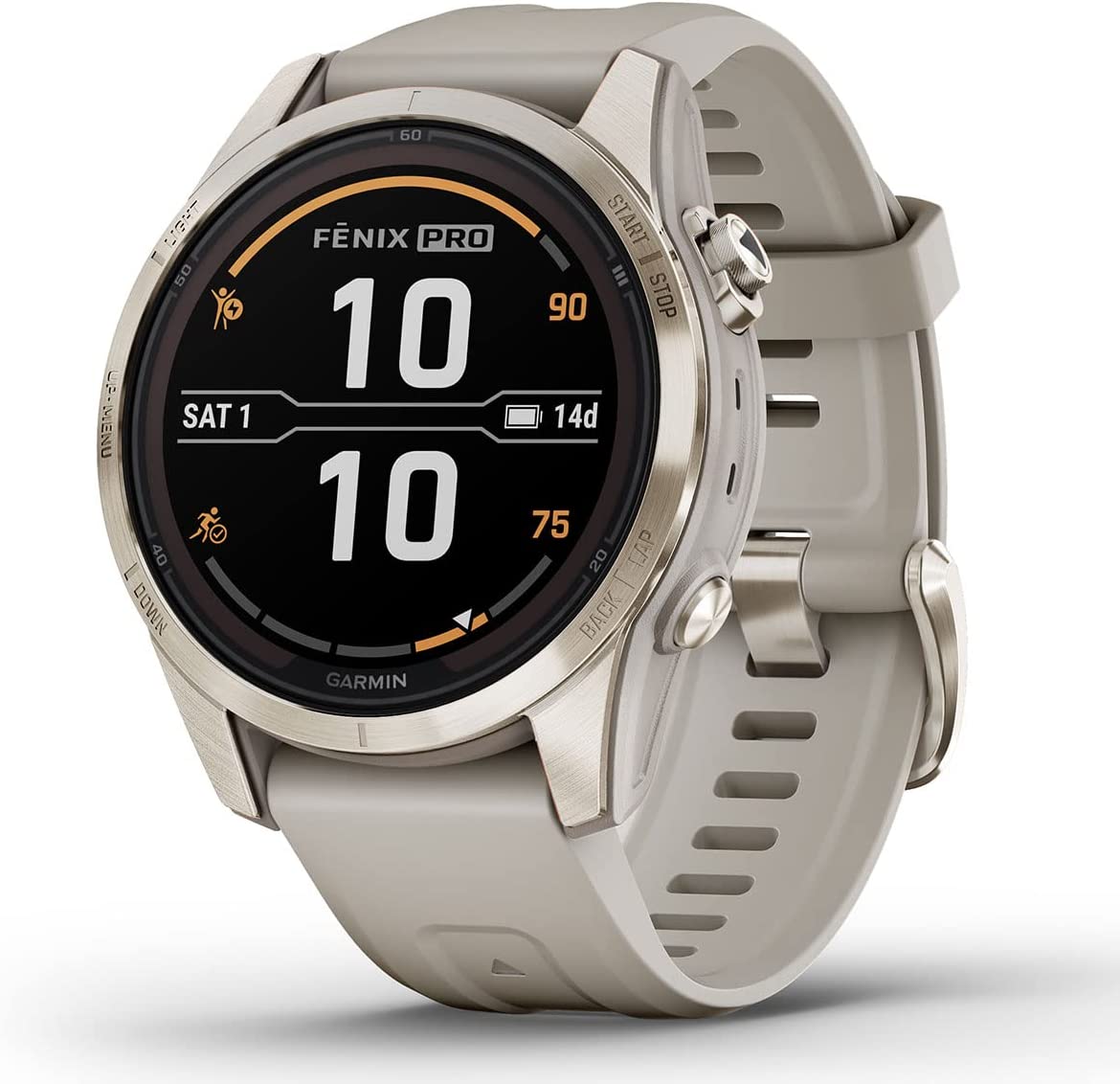 Garmin fenix 7S Pro Solar, Sapphire, Soft Gold Steel Light Sand with Accessories