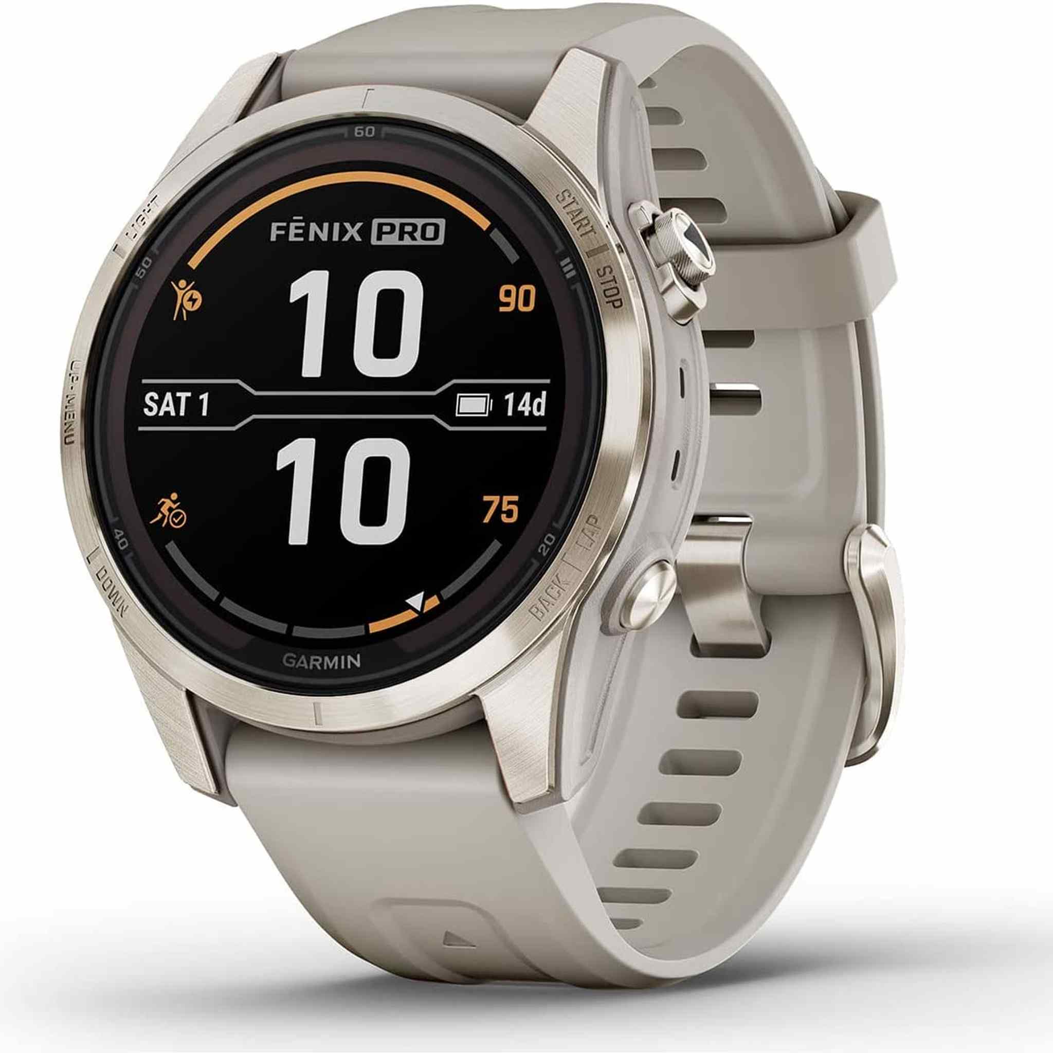 Garmin fenix 7S Pro Solar, Sapphire, Soft Gold Steel Light Sand with Accessories