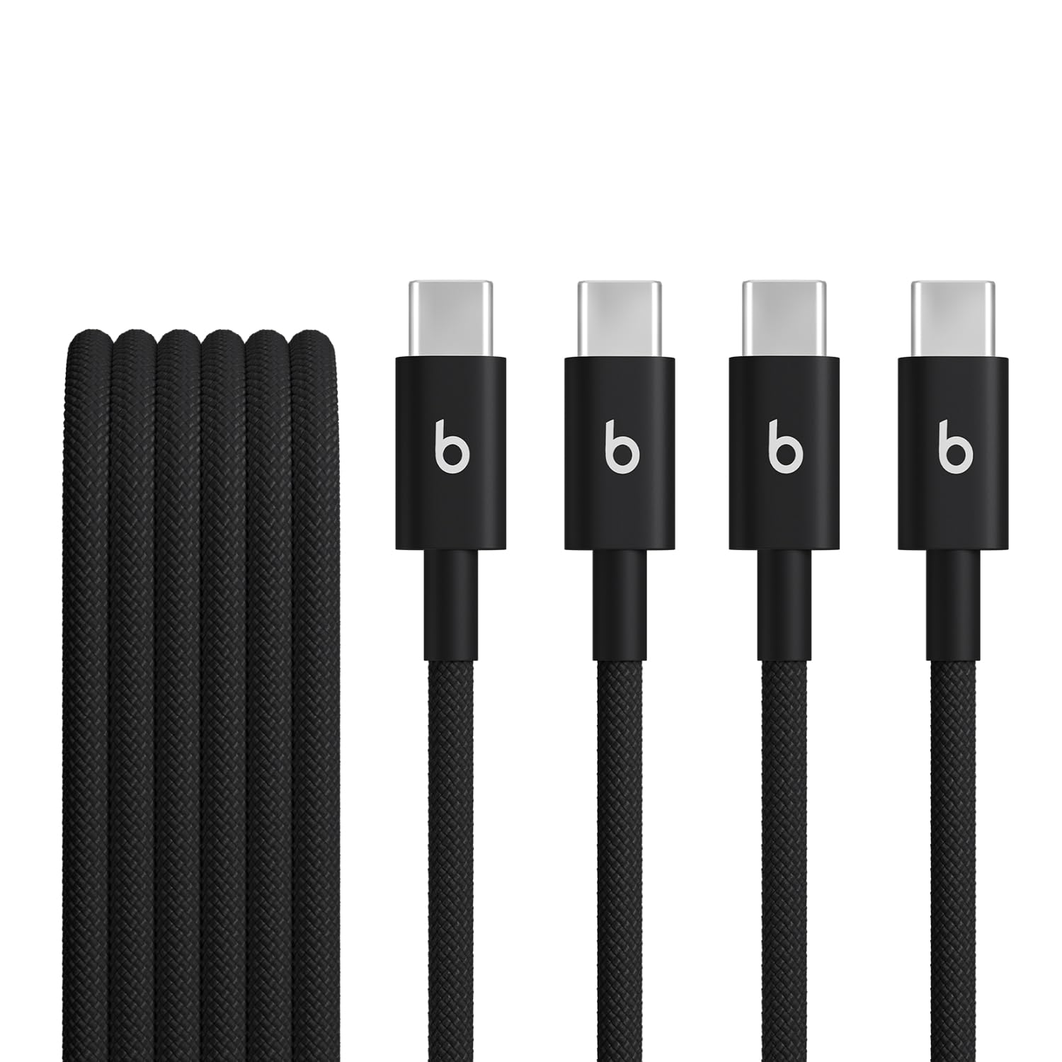 Beats USB-C to USB-C Woven Cable 2 Pack Fast Charging Durable/Tangle-Free Compatible Charger for Apple & Android Devices 1.5 m, 5 ft - Bolt Black