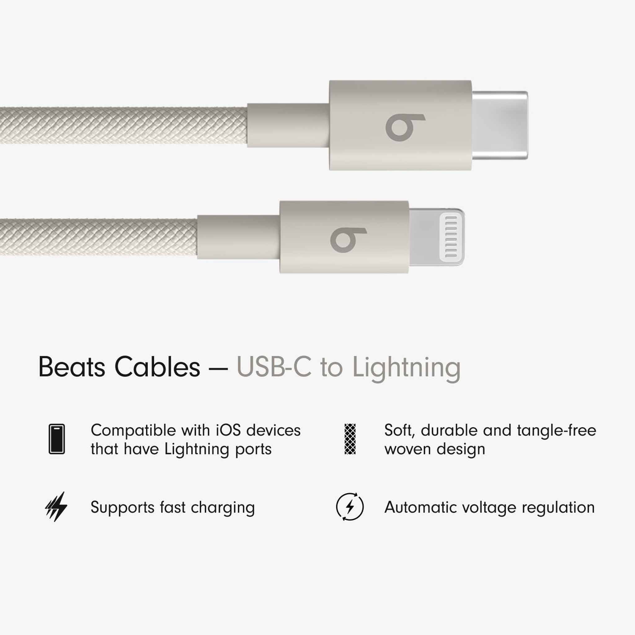 Beats USB-C to Lightning Woven Cable Fast Charging Durable/Tangle-Free Compatible Charger for Apple Devices w Lightning Ports 1.5 m, 5 ft - Surge Stone