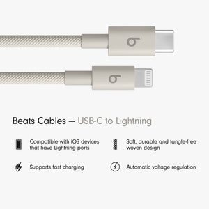 Beats USB-C to Lightning Woven Cable Fast Charging Durable/Tangle-Free Compatible Charger for Apple Devices w Lightning Ports 1.5 m, 5 ft - Surge Stone