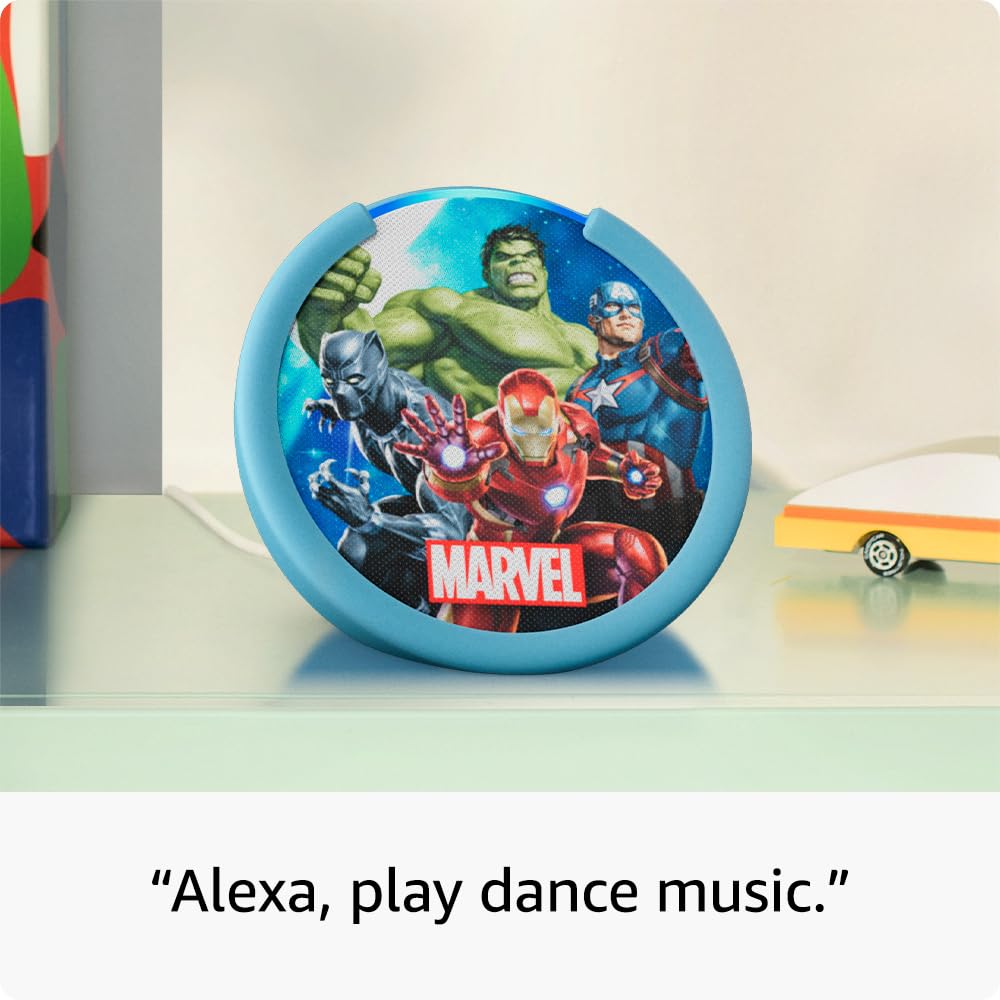 Amazon Echo Pop Kids newest model , Designed for kids, with parental controls, Includes 6 months of Amazon Kids+, Marvel's Avengers