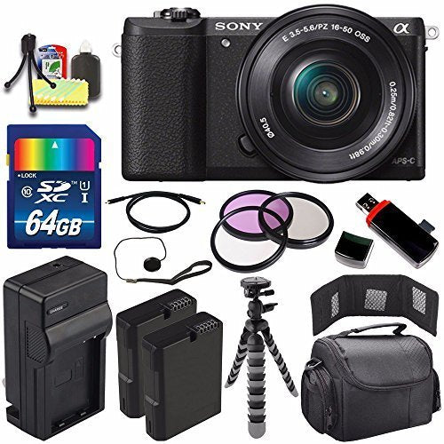 Sony Alpha a5100 Mirrorless Digital Camera with 16-50mm Lens Black + Battery + Charger + 64GB Bundle 6 - International