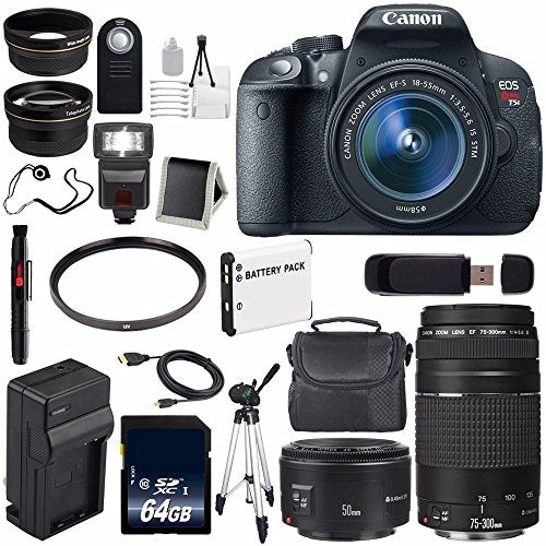 Canon EOS Rebel T5i 18 MP CMOS Digital SLR Camera w/EF-S 18-55mm f/3.5-5.6 Lens (International Model) + EF 50mm f/1.8 II