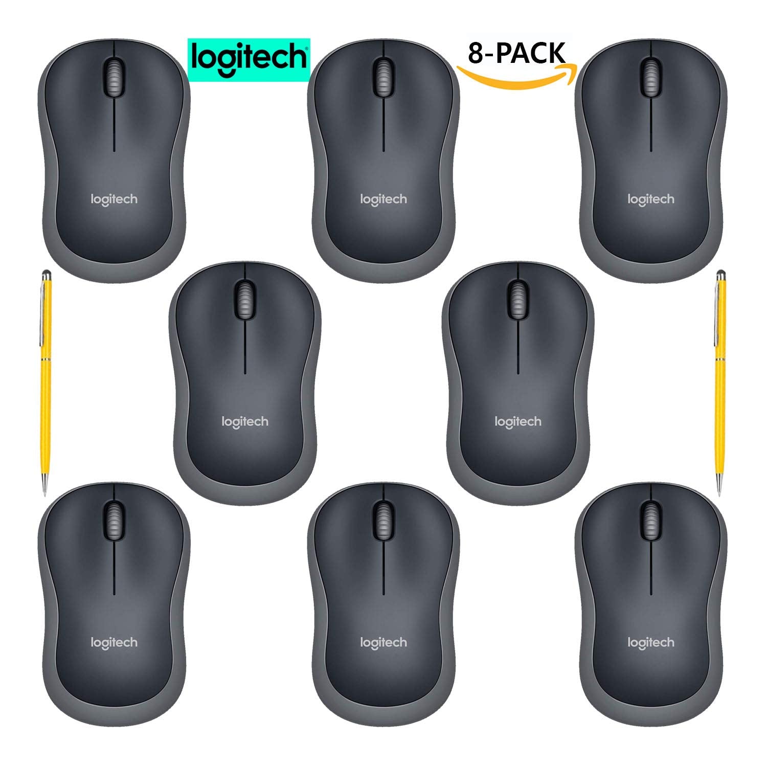 Logitech M185 Wireless Mouse for Computers Laptops Fast Scrolling Bundle (8-Pack + Stylus)