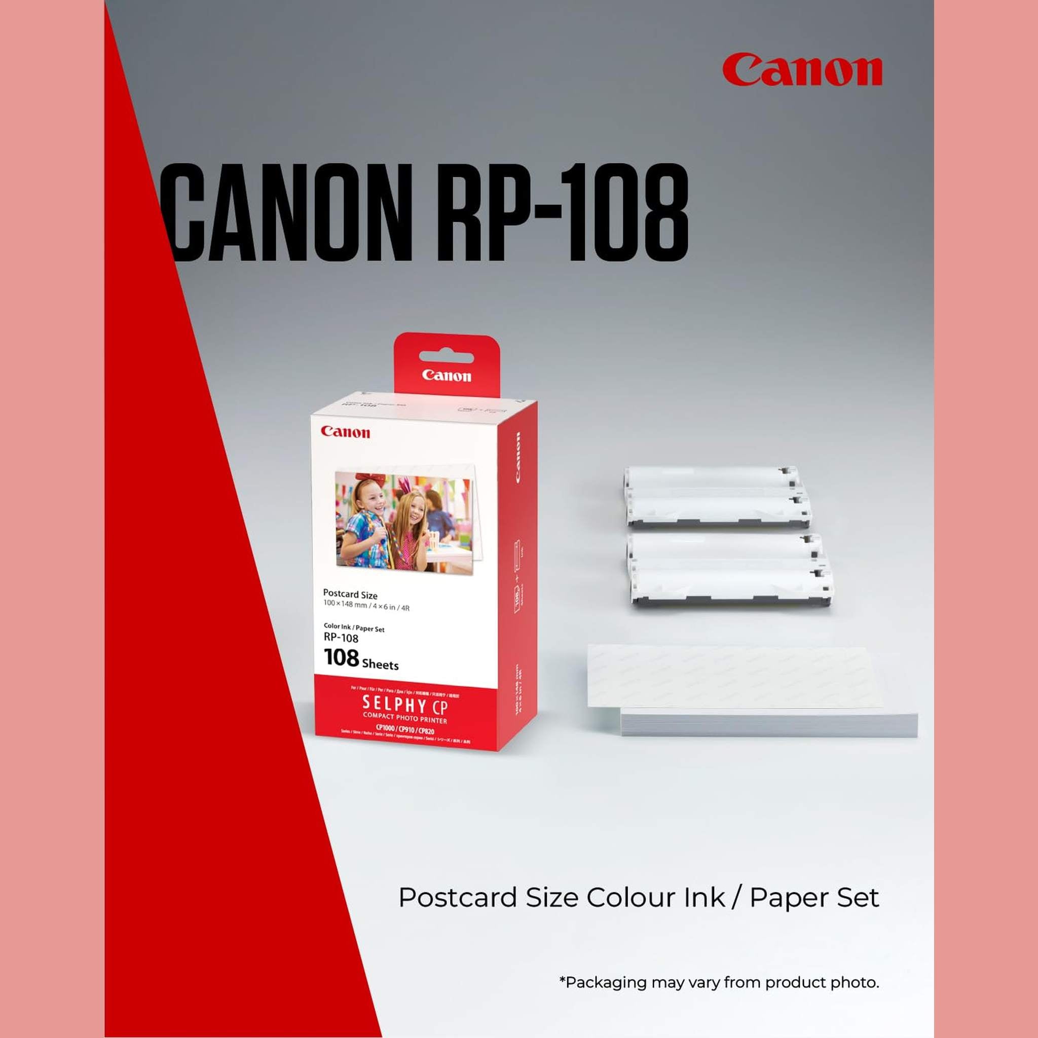 Canon RP-108 Color Ink/Paper Set, Compatible with Selphy CP910/CP820/CP1200/CP1300/CP1500