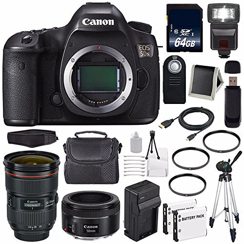Canon EOS 5DS DSLR Camera (International Model) 0581C002 + Canon EF 24-70mm f/2.8L II USM Lens + EF 50mm f/1.8 STM Lens Base Bundle
