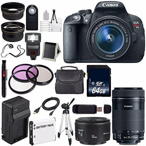 Canon EOS Rebel T5i 18 MP CMOS Digital SLR Camera w/EF-S 18-55mm f/3.5-5.6 Lens (International Model) + Canon EF 50mm f/