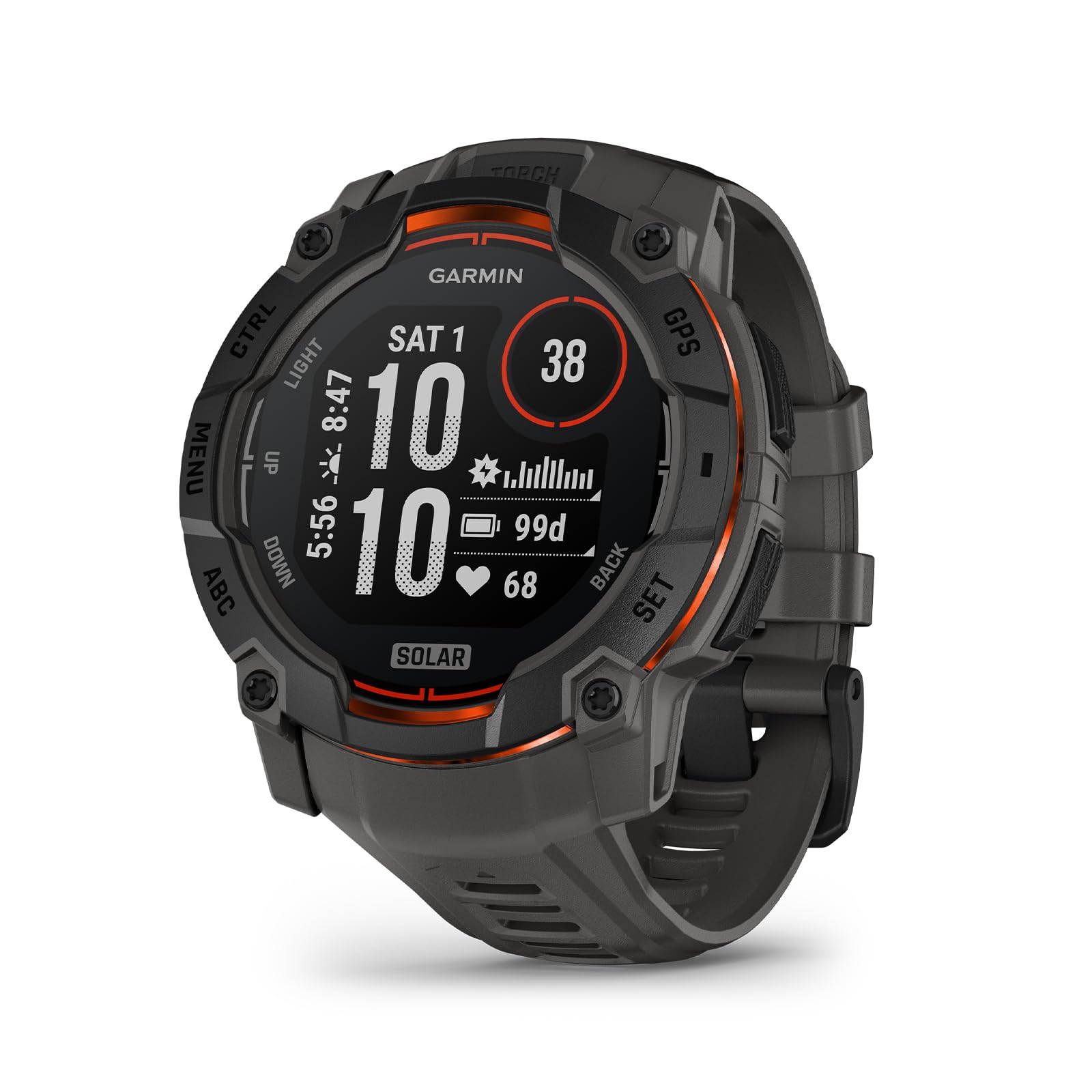 Garmin Instinct® 3 50mm, Solar Charged Display, Rugged Outdoor GPS Smartwatch, Metal-Reinforced Bezel, Built-in Flashlight, Charcoal