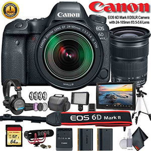 Canon EOS 6D Mark II DSLR Camera with 24-105mm f/3.5-5.6 Lens International Model 1897C021 W/Bag, Extra Battery, LED Canon