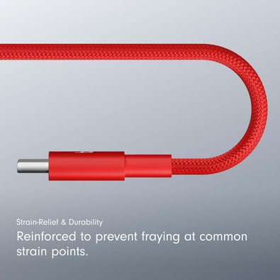 Beats USB-C to USB-C Woven Cable Fast Charging Durable/Tangle-Free Compatible Charger for Apple & Android Devices (1.5 m, 5 ft) - Rapid Red
