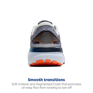 Brooks Men’s Ghost 16 Neutral Running Shoe - White/Peacoat/Orange - 8 Medium