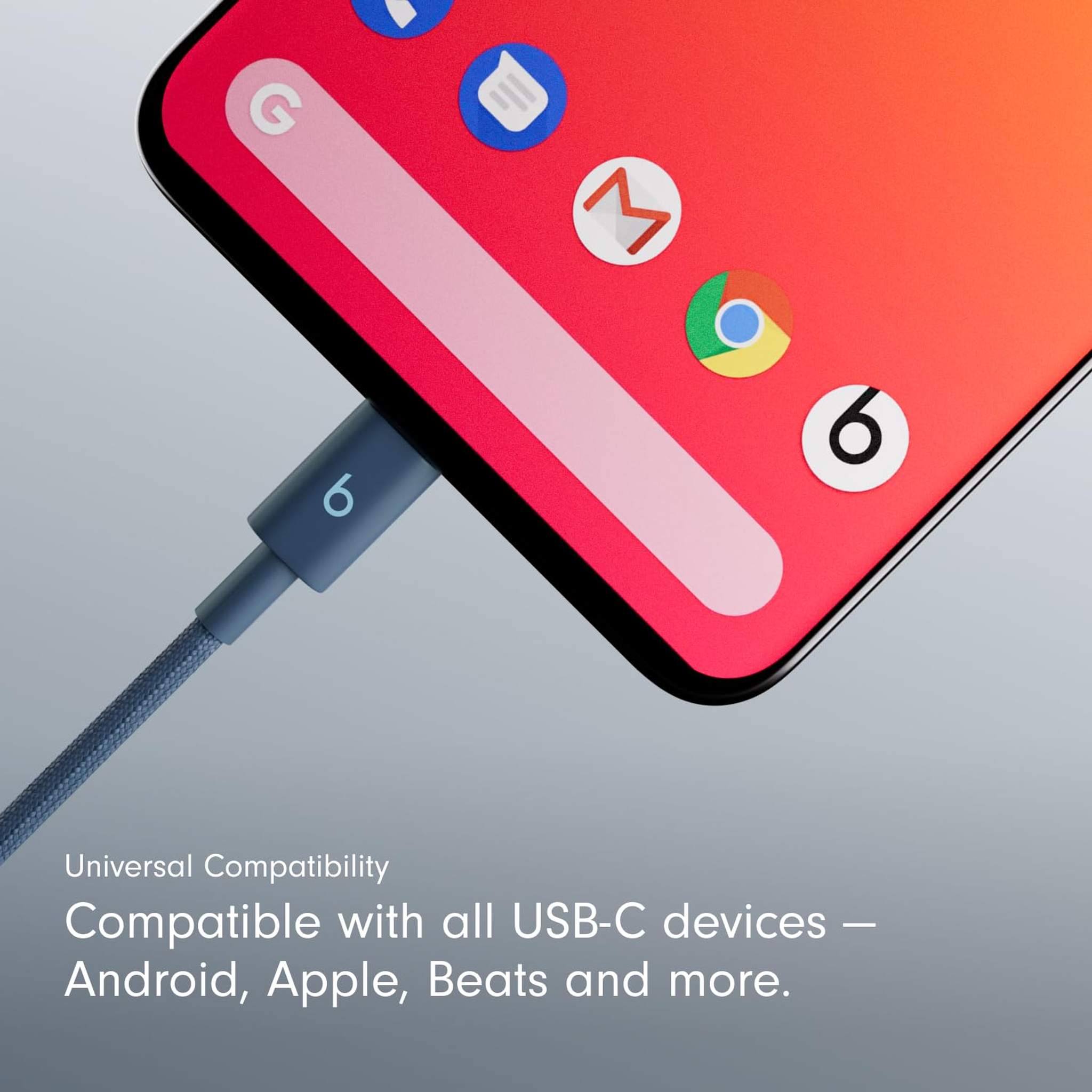 Beats USB-C to USB-C Woven Cable Fast Charging Durable/Tangle-Free Compatible Charger for Apple & Android Devices 1.5 m, 5 ft - Nitro Navy