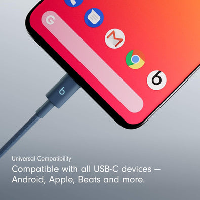 Beats USB-C to USB-C Woven Cable Fast Charging Durable/Tangle-Free Compatible Charger for Apple & Android Devices 1.5 m, 5 ft - Nitro Navy