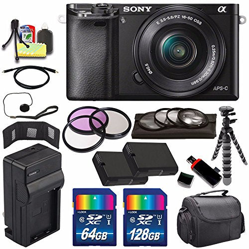 Sony Alpha a6000 Mirrorless Digital Camera with 16-50mm Lens (Black) + Battery + Charger + 196GB Bundle 9 - International