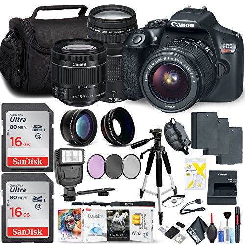 Canon Rebel T6 DSLR Camera with 18-55mm & 75-300mm Lens Bundle