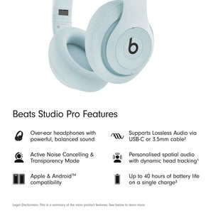 Beats Studio Pro Premium Wireless Over-Ear Headphones- Up to 40-Hour Battery Life, Active Noise Cancelling, Great for Travel & Commuting, USB-C Lossless Audio - Amazon Exclusive Light Blue