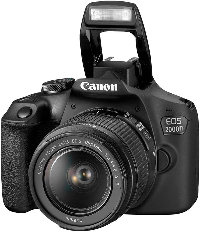 Canon EOS 2000D DSLR with EF-S 18-55mm f/3.5-5.6 IS II Lens (Intl Model) with 32GB Memory Kit, LED Light, Mic, and More