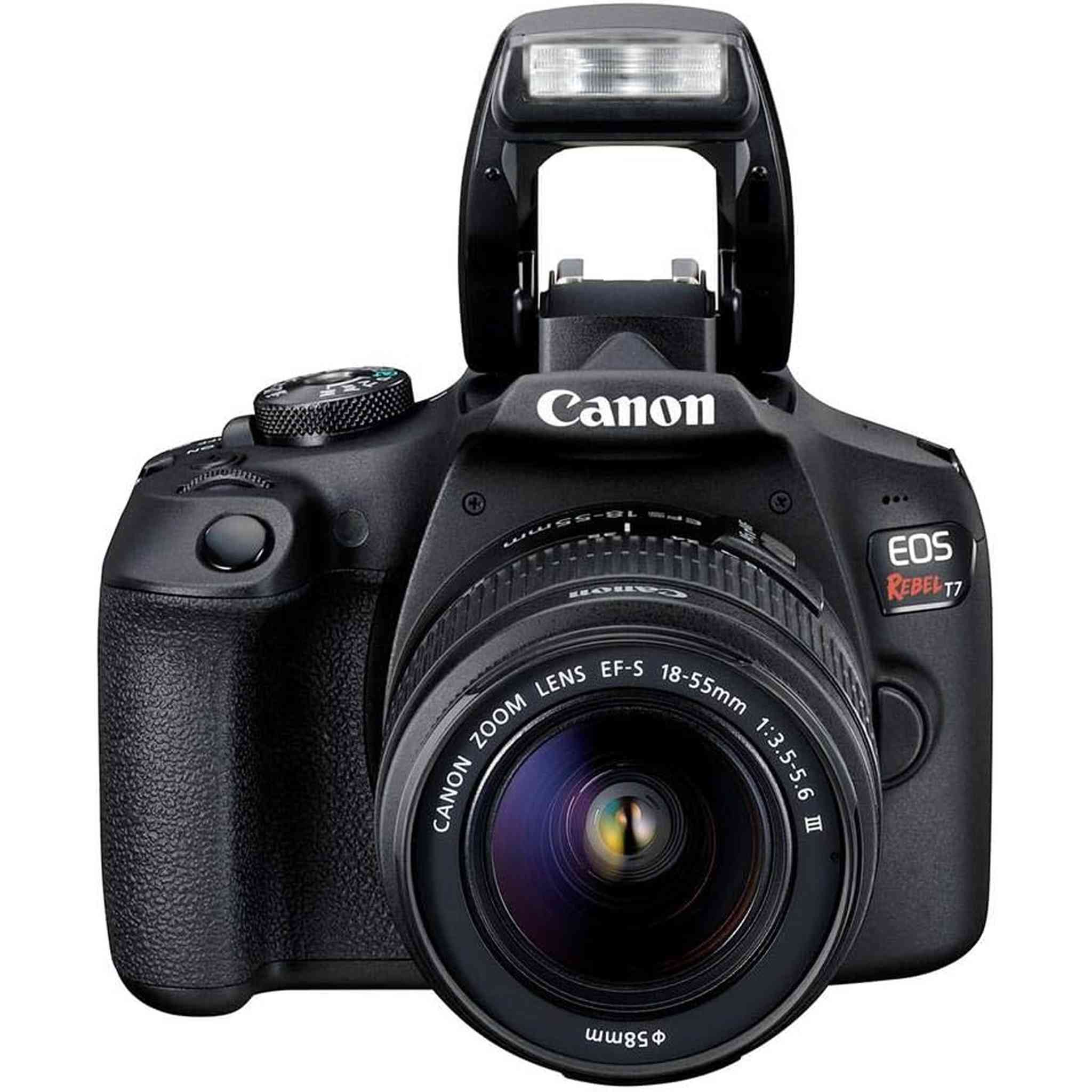 Canon EOS Rebel T7 DSLR Camera with 18-55mm Lens Starter Bundle + Includes: EOS Bag + Sandisk Ultra 64GB Card + Clean and Care Kit + More - Reconditioned Canon