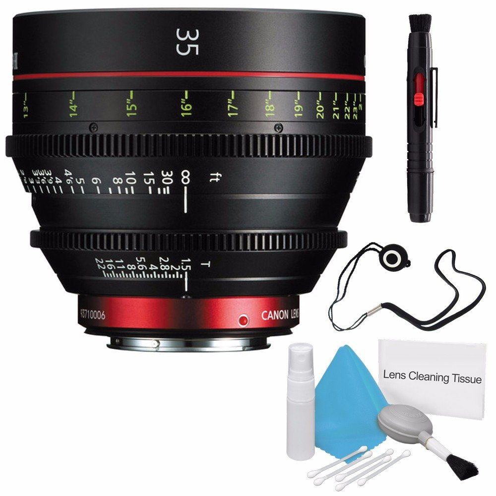 Canon CN-E 35mm T1.5 L F Cine Prime Lens EF Mount International Model + Deluxe Cleaning Kit + Lens Cap Keeper Pro Bundle
