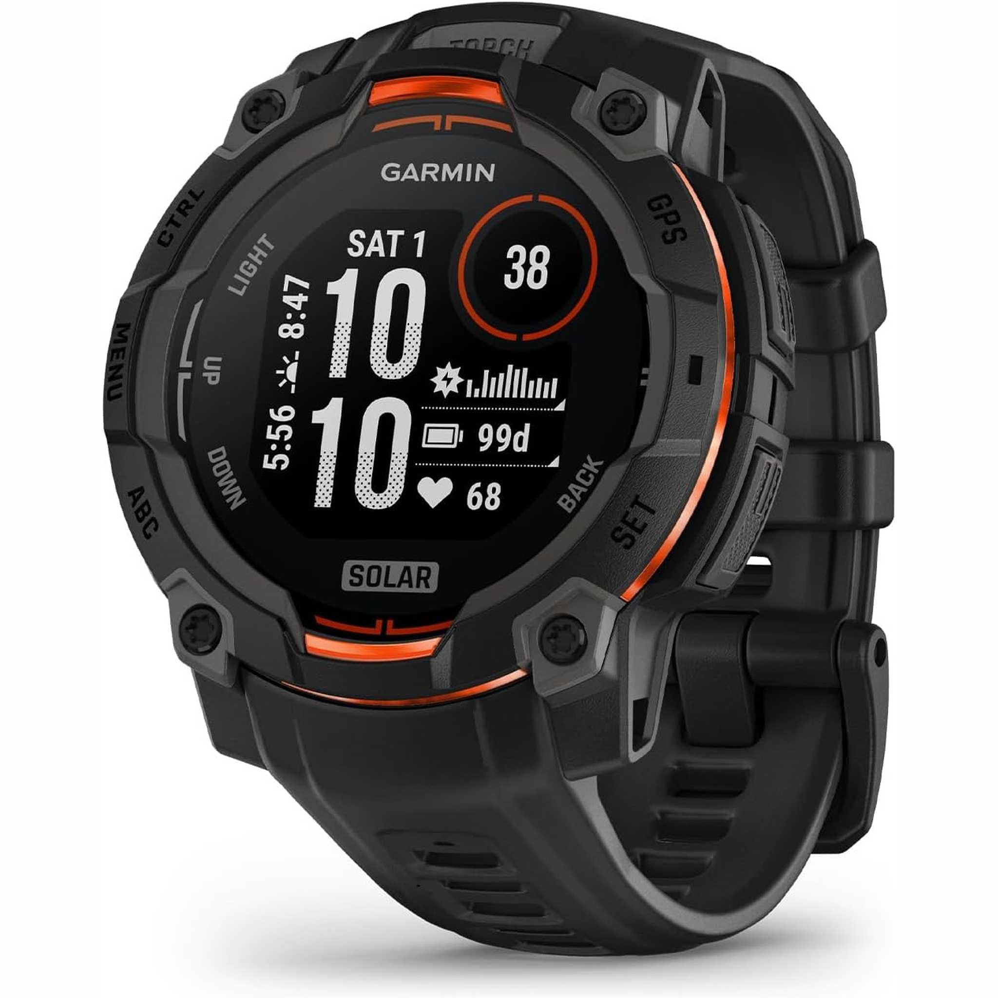 Garmin Instinct® 3 45mm, Solar Charged Display, Rugged Outdoor GPS Smartwatch, Metal-Reinforced Bezel, Built-in Flashlight, Black