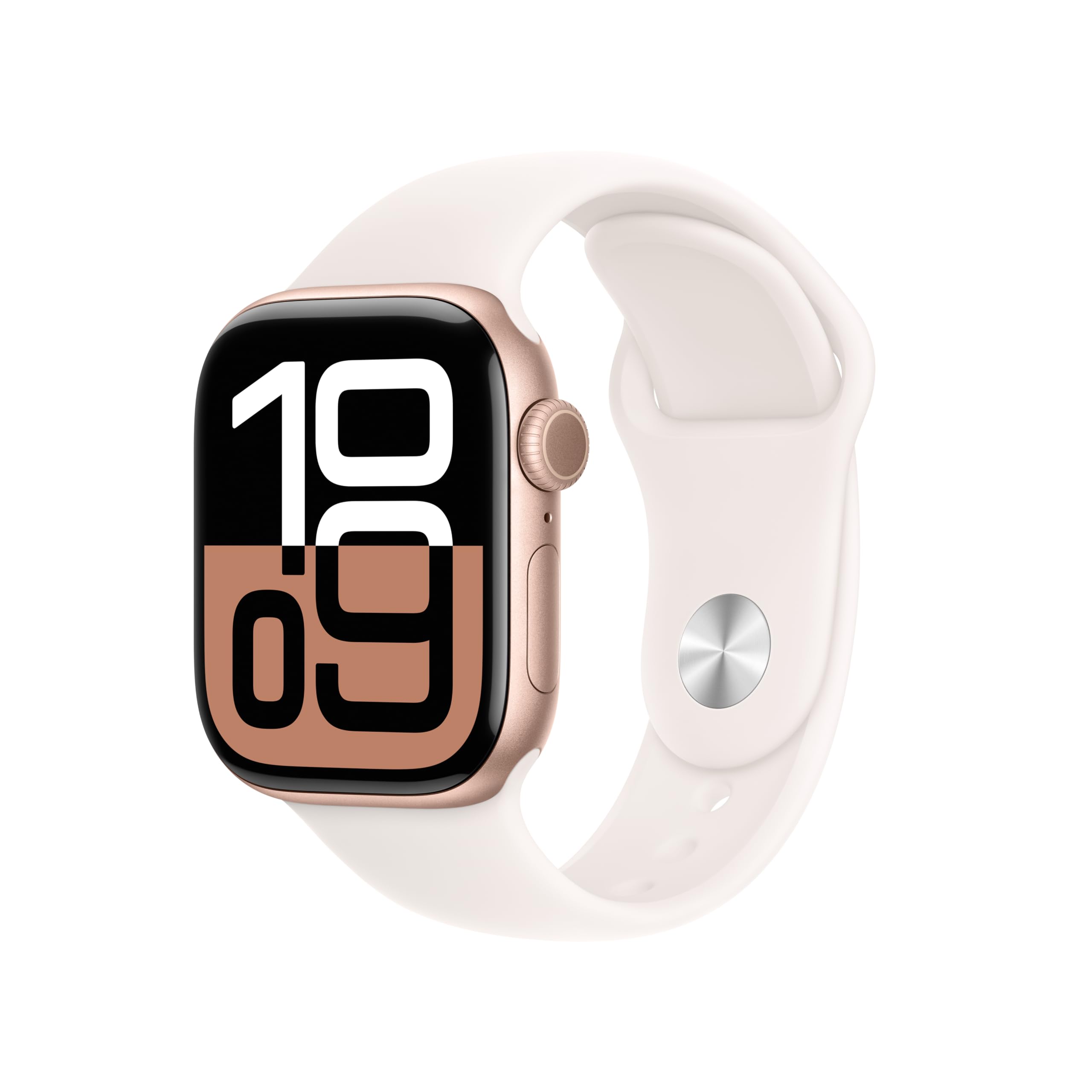 Apple Watch Series 10 GPS 42mm case Smartwatch with Rose Gold Aluminium Case with Light Blush Sport Band - S/M. Fitness Tracker, ECG App, Always-On Retina Display, Water Resistant