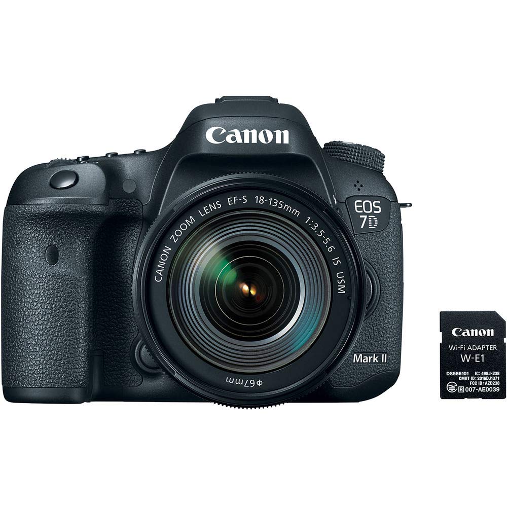 Canon EOS 7D Mark II DSLR Camera (Intl Model) with 18-135mm Lens & W-E1 Wi-Fi Adapter With Memory Card Kit and Cleaning Kit