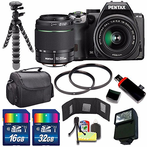 Pentax K-S2 DSLR Camera with 18-50mm & 50-200mm Lenses (Black) + 48GB Deluxe Accessory Kit Bundle