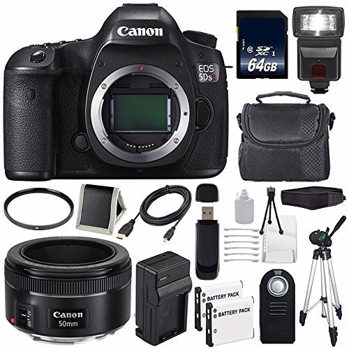 Canon EOS 5DS R DSLR Camera (International Model) 0582C002 + Canon EF 50mm f/1.8 STM Lens + LP-E6 Battery + 64GB Card Supreme Bundle