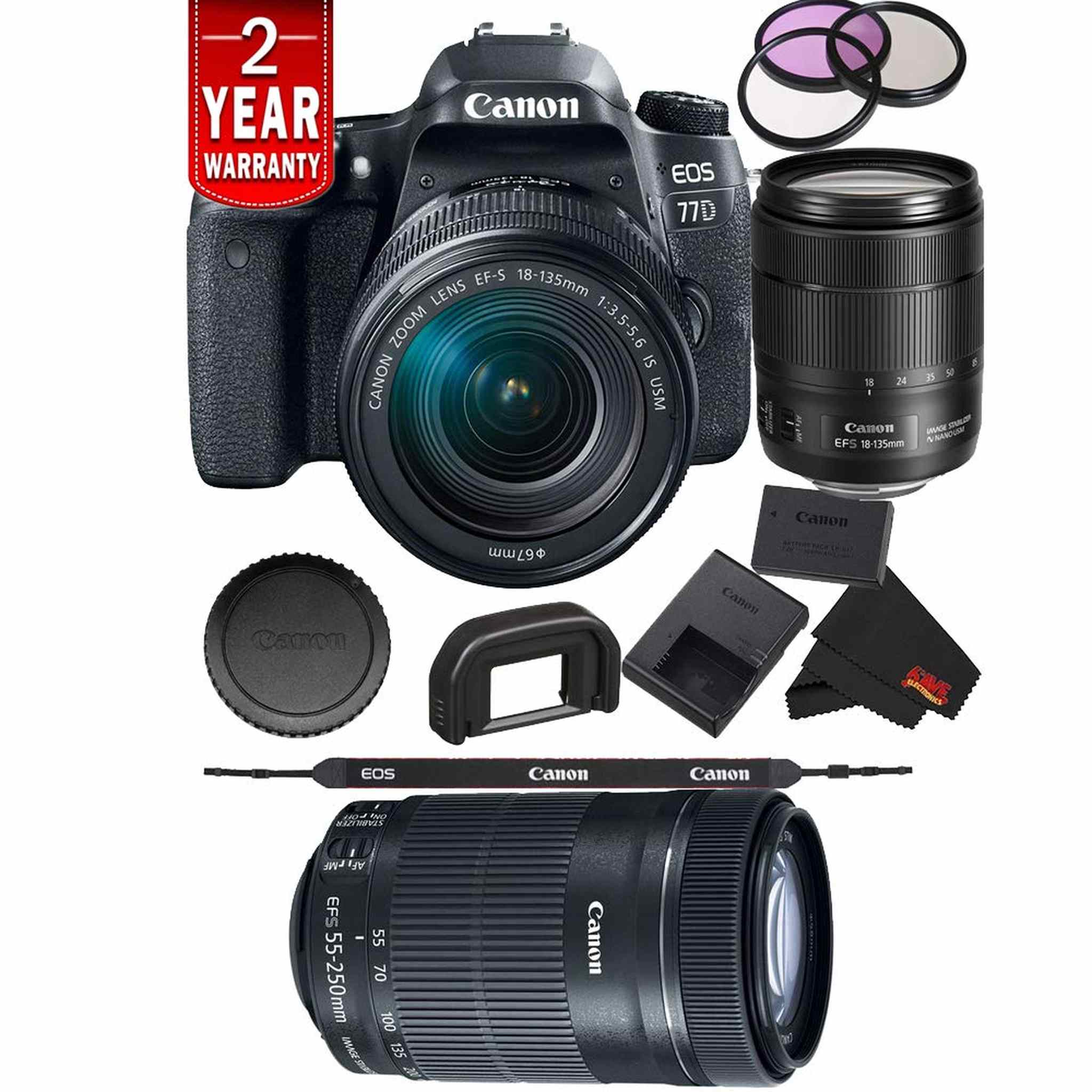 Canon EOS 77D DSLR Digital Camera 18-135mm Lens International Model Bundle + Canon 55-250 STM Lens Canon