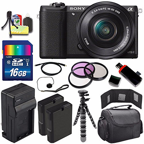 Sony Alpha a5100 Mirrorless Digital Camera with 16-50mm Lens Black + Battery + Charger + 16GB Bundle 4 - International