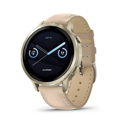Garmin Venu® 4, 41mm, Advanced Health and Fitness GPS Smartwatch, Bright and Colorful Display, Built-in Flashlight, 10 Days of Battery Life, Lunar Gold with Bone Silicone Band/Light Sand Leather Band
