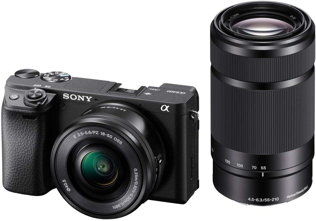 Sony Alpha a6400 Mirrorless Camera Double Zoom Lens Kit, SELP1650 F3.5-5.6 + SEL55210 F4.5-6.3 SEL55210 Black