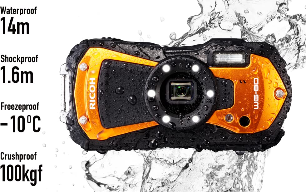 Ricoh WG-80 Orange Waterproof Digital Camera Shockproof Freezeproof Crushproof