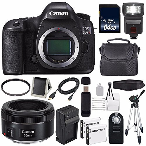 Canon EOS 5DS R DSLR Camera (International Model) 0582C002 + Canon EF 50mm f/1.8 STM Lens + LP-E6 Battery + 64GB Card Storage Bundle