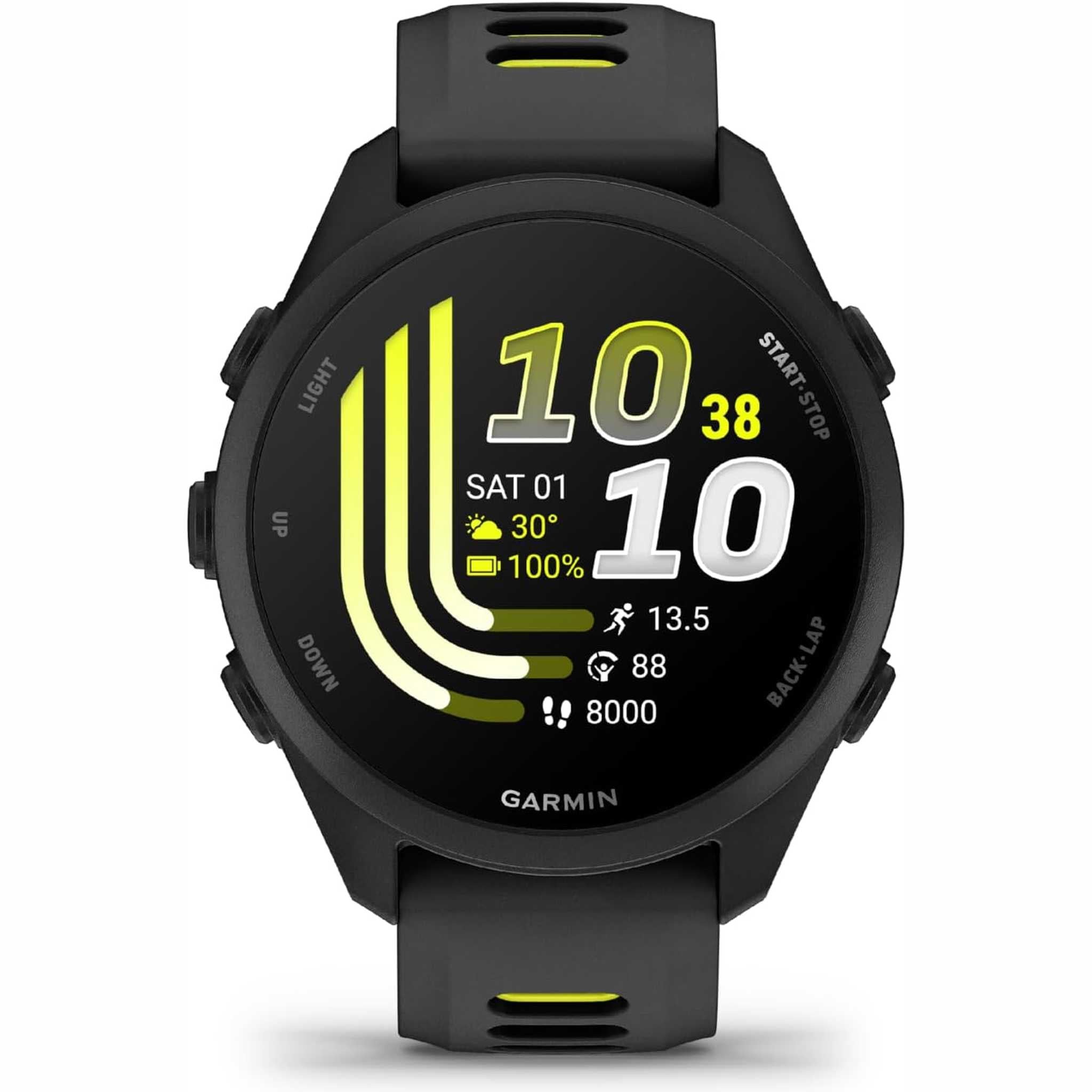Garmin Forerunner® 170 Music, GPS Running Smartwatch, Advanced Training Metrics and Recovery Insights Plus Music Storage, Black with Black/Amp Yellow Band